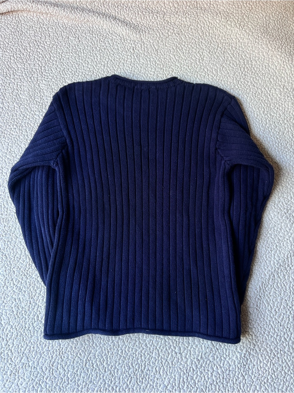 Vintage Polo Ralph Lauren Sweater Navy Blue Cotton Stretch Knit Crewneck Large - Picture 4 of 6